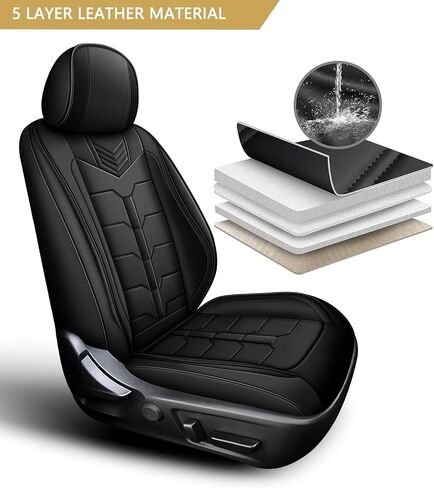 أغطية مقاعد أمامية من YORKNEIC مناسبة لشاحنة Jeep Wrangler 2007-2025 أغطية مقاعد جلدية مقاومة للماء (قطعتان أماميتان، أسود) in Saudi Arabia