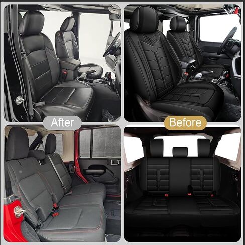 أغطية مقاعد أمامية من YORKNEIC مناسبة لشاحنة Jeep Wrangler 2007-2025 أغطية مقاعد جلدية مقاومة للماء (قطعتان أماميتان، أسود) in Saudi Arabia