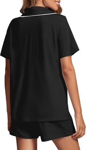 Rooscier Women's Pajamas Set Notch Collar Button Short Sleeve Shirt with Shorts PJs Set in Kuwait