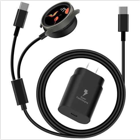 Galaxy Watch Charger Compatible Galaxy Watch 7/6/6 Classic/5 Pro/5/4 Classic/3 Active2/1, 2-in-1 USB C Fast Charging Cable, 25W Super Fast Charger for Galaxy S24/S23/S22/21/20 Note/Z Fold 6 (5ft) in Kuwait