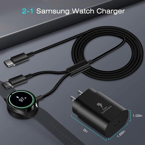Galaxy Watch Charger Compatible Galaxy Watch 7/6/6 Classic/5 Pro/5/4 Classic/3 Active2/1, 2-in-1 USB C Fast Charging Cable, 25W Super Fast Charger for Galaxy S24/S23/S22/21/20 Note/Z Fold 6 (5ft) in Kuwait