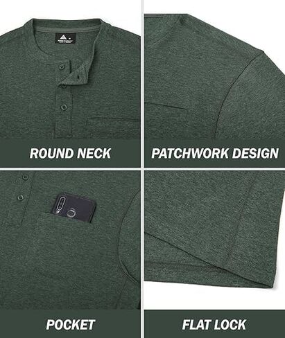 تي شيرت ZITY رجالي Henley بأكمام طويلة وأزرار سفلية مع جيوب، قميص Henley بلون موحد in Kuwait