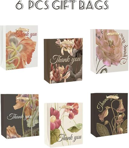 QIQEE 7.9 "x4.3" x9.6 "6pcs أزهار الأزهار الأكياس الأكياس مع مقابض ورق الأنسجة متوسطة الحجم （6pcs أكياس +18pcs ورقة الأنسجة） in Kuwait
