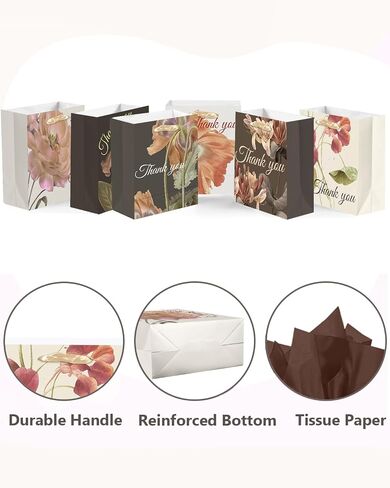 QIQEE 7.9 "x4.3" x9.6 "6pcs أزهار الأزهار الأكياس الأكياس مع مقابض ورق الأنسجة متوسطة الحجم （6pcs أكياس +18pcs ورقة الأنسجة） in Kuwait