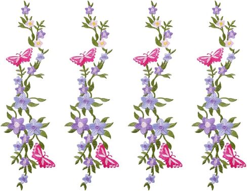 4Pcs Flower Butterfly Embroidered Patches 10.55inch Long Floral Iron on Appliques Purple Flower Embroidery Patches Wisteria Repair Patch for Clothes Dresses Bag Pants DIY Craft Decoration in Saudi Arabia