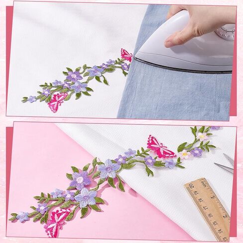 4Pcs Flower Butterfly Embroidered Patches 10.55inch Long Floral Iron on Appliques Purple Flower Embroidery Patches Wisteria Repair Patch for Clothes Dresses Bag Pants DIY Craft Decoration in Saudi Arabia
