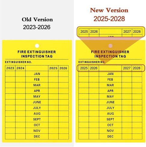 Chunful 101 Pieces Monthly Fire Extinguisher Inspection Tags 2025 to 2028 Maintenance Tags and Plastic Tamper Seals Numbered Security Tags with Handheld Hole Puncher(Yellow) in Kuwait