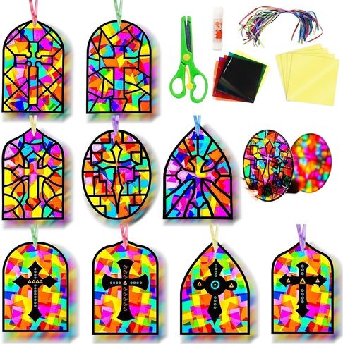 Eggsun 36 Sets Butterfly Suncatchers Craft Kit للأطفال الحلي الزجاجية الملون الفنون والمجموعة الحرفية لمشاريع عيد ميلاد العطلة في الفصل الدراسي تفضل الزخارف الأعمار 4 8 12 in Saudi Arabia