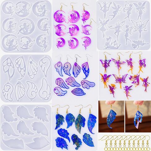 XBYzuzi 104Pcs Geometric Resin Earring Molds Kit, Irregular Shaped Earrings Silicone Mold for Epoxy Resin Dangle Drop Jewelry Molds Making Kit with 100 Earring Hook for Earrings Necklace Pendants in Kuwait