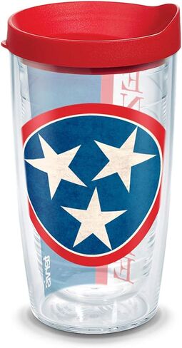 كوب Tervis 1141734 معزول بعلم ولاية تينيسي مع غلاف وغطاء أحمر، 24oz، شفاف in Saudi Arabia