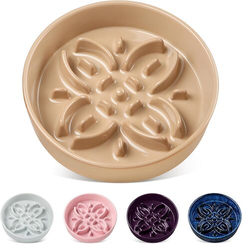 vancasso Ceramic Slow Feeder Dog Bowls, Puzzle Dog Food Bowls with Floral Maze, Anti -Slip Pet Food Dish for Small Breed, 0.6 Cups, Pink in Saudi Arabia