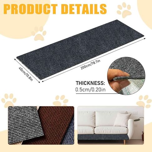 Anti Cat Scratch Furniture Protector - Trimmable Stick-on Sofa Guard Mat, Multi-Surface Protector for Leather Couches, Walls & Cat Towers, 78.7"x15.8" Peel-and-Stick (Dark Gray) in Saudi Arabia