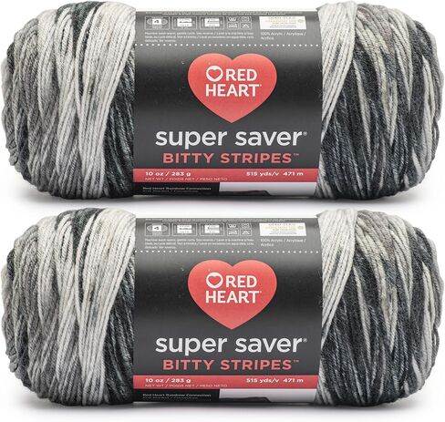 Red Heart Super Saver Bitty Stripes Lollies Yarn - 2 حزمة من 283g/10oz - 100 ٪ من الأكريليك - #4 الصوفي (المتوسط) - 515 ياردة - الحياكة/الكروشيه in Kuwait