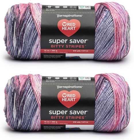 Red Heart Super Saver Bitty Stripes Lollies Yarn - 2 حزمة من 283g/10oz - 100 ٪ من الأكريليك - #4 الصوفي (المتوسط) - 515 ياردة - الحياكة/الكروشيه in Kuwait