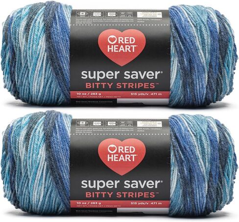 Red Heart Super Saver Bitty Stripes Lollies Yarn - 2 حزمة من 283g/10oz - 100 ٪ من الأكريليك - #4 الصوفي (المتوسط) - 515 ياردة - الحياكة/الكروشيه in Kuwait