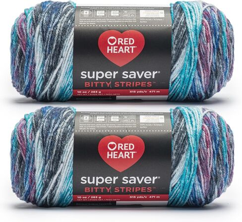 Red Heart Super Saver Bitty Stripes Lollies Yarn - 2 حزمة من 283g/10oz - 100 ٪ من الأكريليك - #4 الصوفي (المتوسط) - 515 ياردة - الحياكة/الكروشيه in Kuwait
