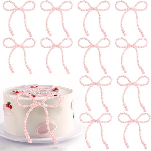 30 Pcs Pearl Bow Cake Decorations White Pearls Bow Knot Cupcake Toppers for Children's Birthday Wedding Bridal Baby Shower Bachelorette Party Supplies Flower Wrapping Decoration DIY Cake Decorations in Saudi Arabia