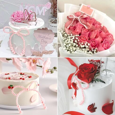 30 Pcs Pearl Bow Cake Decorations White Pearls Bow Knot Cupcake Toppers for Children's Birthday Wedding Bridal Baby Shower Bachelorette Party Supplies Flower Wrapping Decoration DIY Cake Decorations in Saudi Arabia