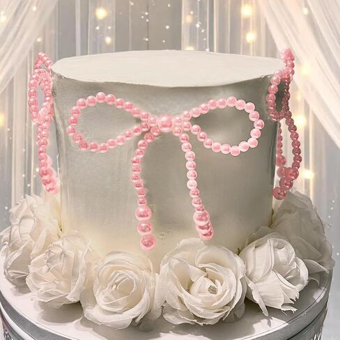 30 Pcs Pearl Bow Cake Decorations White Pearls Bow Knot Cupcake Toppers for Children's Birthday Wedding Bridal Baby Shower Bachelorette Party Supplies Flower Wrapping Decoration DIY Cake Decorations in Saudi Arabia