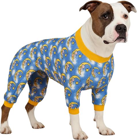 LovinPet Pitbull Pajama - Pet Anxiety Relief, Sun Protection Dog Pajamas, Comfy Stretchy Fabric, Dreamy Bear Print, Large Dog Pjs, Pet Jammies,Yellow L in Kuwait