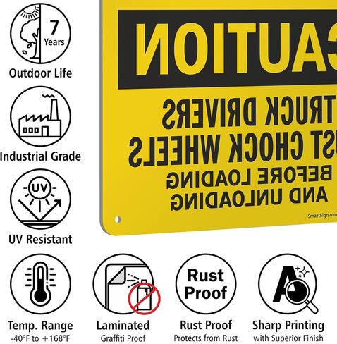 SmartSign-S-6682-AL يجب على سائقي الشاحنات خنق العجلات قبل التحميل والتفريغ ألومنيوم مقاس 10 × 14 بوصة in Saudi Arabia