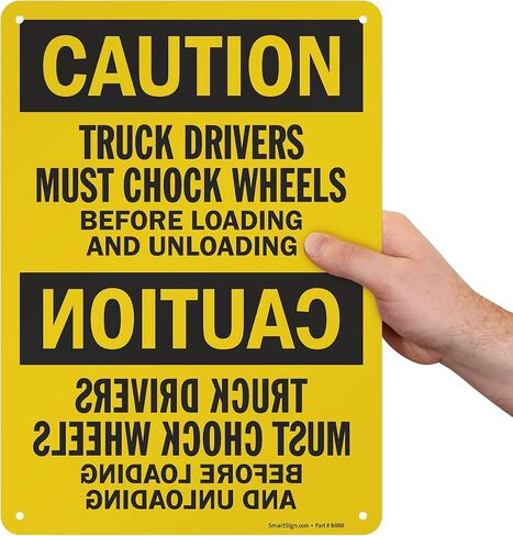 SmartSign-S-6682-AL يجب على سائقي الشاحنات خنق العجلات قبل التحميل والتفريغ ألومنيوم مقاس 10 × 14 بوصة in Saudi Arabia