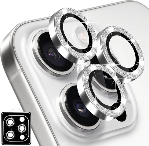 Designed for iPhone 16 Pro and 16 Pro Max Camera Lens Protector, Diamond Glitter Bling Sparkle Lens Cover 9H Tempered Glass Camera Cover Anti Scratch Shockproof Screen Protector for Women Girls in Kuwait
