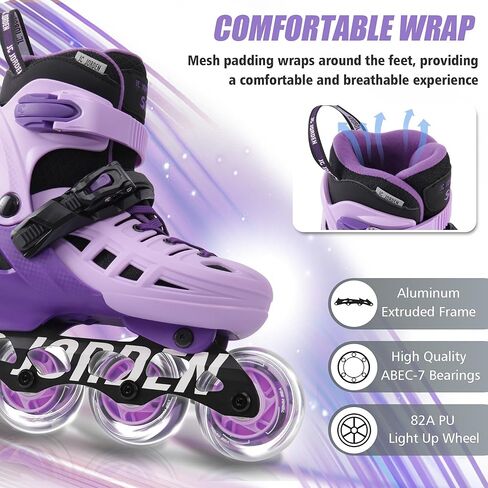 Inline Skates for Kids Girls and Boys, 4 Sizes Adjustable Roller Skates Blades with Full Light Up Wheels for Women Men, Durable Outer Shell, Roller Skates 4-12 Adults in Kuwait