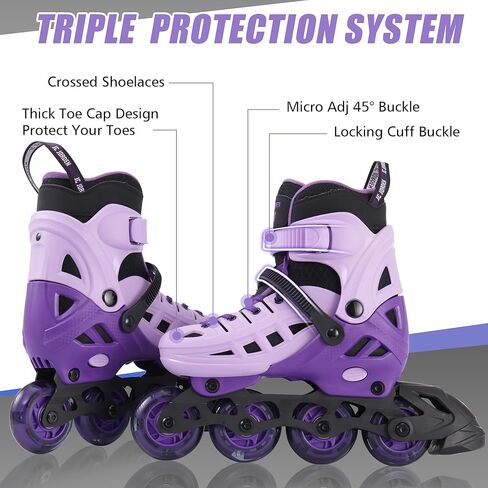Inline Skates for Kids Girls and Boys, 4 Sizes Adjustable Roller Skates Blades with Full Light Up Wheels for Women Men, Durable Outer Shell, Roller Skates 4-12 Adults in Kuwait