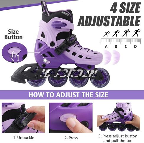 Inline Skates for Kids Girls and Boys, 4 Sizes Adjustable Roller Skates Blades with Full Light Up Wheels for Women Men, Durable Outer Shell, Roller Skates 4-12 Adults in Kuwait