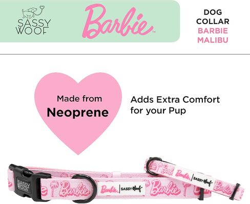 Dog Collar Barbie™ Malibu - M, Adjustable, Durable, Comfortable and Stylish Pet Accessories for Medium Dogs - Officially Licensed in Kuwait
