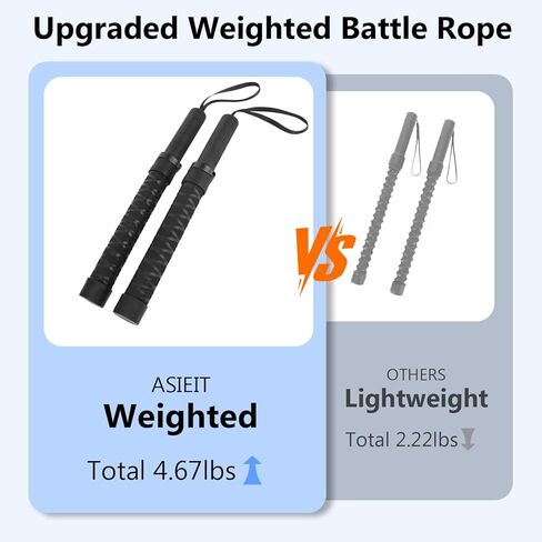 Ropeless Battle Ropes for Home Gym, Weighted Battle Rope, Black Workout Ropes for Working Out, Fitness Heavy Rope for Exercise Training Rope for Home Workout - 2PCS in Kuwait