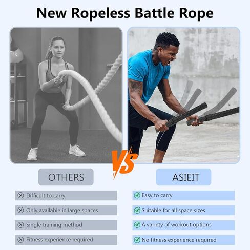 Ropeless Battle Ropes for Home Gym, Weighted Battle Rope, Black Workout Ropes for Working Out, Fitness Heavy Rope for Exercise Training Rope for Home Workout - 2PCS in Kuwait