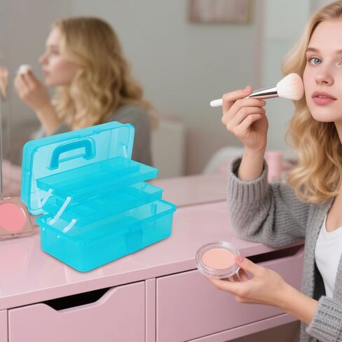 Plastic Storage Bins,Glitter Pink Three-Layer Multipurpose Art & Craft Storage Container, Carry Tackle Organizer, Medicine Cosmetic Art Supply Box for Art Supply Makeup Hair Accessories Painting Tools in Kuwait