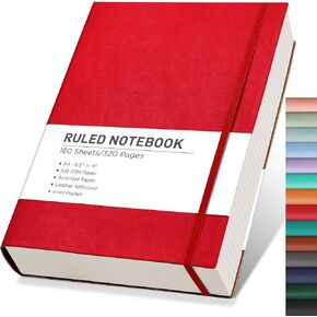 RETTACY Notebook Journal - B5 College Ruled Notebook with 320 Numbered Pages, Journal for Women, Work, Writing, 100 GSM Acid-Free Paper, Leather Softcover, Inner Pocket, 7.6'' × 10'' (Pink)