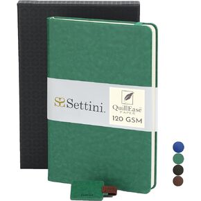 SETTINI® A5 Writing Journal - Vegan Leather Hardcover - 120gsm Lined Pages - Professional Notebook: Pen Loop & Gift Box Included - Journaling Notebook - Onyx Black