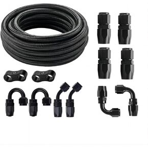 Autoutfit 3/8 6AN 20FT، -6 نايلون الفولاذ المقاوم للصدأ مضفر خط الوقود النفط / الغاز / محول نهاية خرطوم الوقود مع 12 قطعة تركيبات دوارة