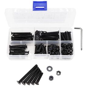 binifiMux 180pcs M4 x 20mm/ 25mm/ 30mm/ 35mm/ 40mm Black Flat Phillips Head Screws Hex Nuts Self Lock Nuts Flat Washers Assortment Kit, Carbon Steel Grade 4.8