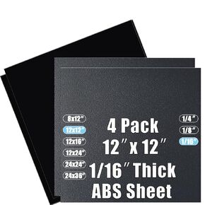 ABS Plastic Sheet 1/16 Inch Thick 8" x 12" (4-Pack),Two-Sided Heat Moldable Panel (Thermoplastic Textured Front & Smooth Back), Black Thermoform Board Great for DIY Projects, Decor, Handcrafts