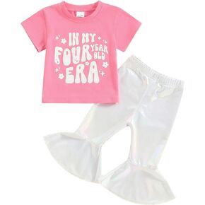 YOKJZJD Toddler Baby Girl 1st 2nd 3rd Birthday Outfit My One Two Three Four Year Old Era Romper T-Shirt Bell Bottom Pants Set
