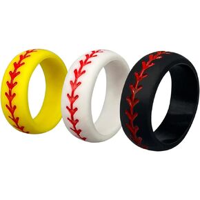 Silicone Wedding Ring for Men Baseball,3 Packs Comfortable Fit, 2.5 mm Thickness,from The Latest Artist Design Innovations to Leading Edge Comfort