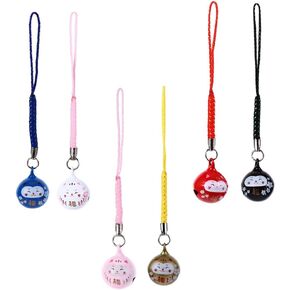 LUOZZY 6 Pcs Fortune Cat Charm Lovely Dharma Phone Hanging Pendants Lucky Cat Bell Charms (Size L)