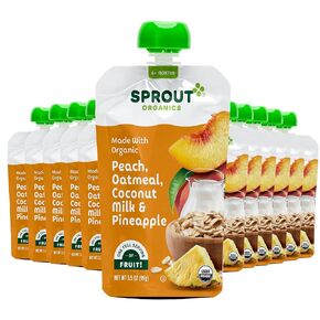 Sprout Organic Baby Food, Stage 2 Pouches, 6 Flavor Fruit, Veggie & Grain Variety Sampler, 3.5 Oz Purees (Pack of 12)
