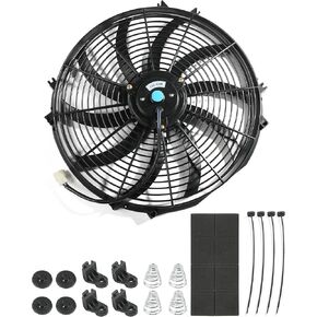 مجموعة تجميع مروحة تبريد الرادياتير الكهربائي من Zlirfy، مجموعة مراوح تبريد الرادياتير الكهربائية بمروحة رفيعة للسيارة، مروحة تبريد عالية الأداء مع حامل 12 فولت (أسود - 7 بوصة) in Kuwait