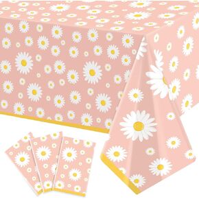 3 Pack Daisy Tablecloth Daisy Flower Birthday Party Decorations for Girls Disposable Plastic Groovy Table Cloth Groovy Retro Hippie Party Table Cover for Weddings Baby Shower Birthday Party Supplies