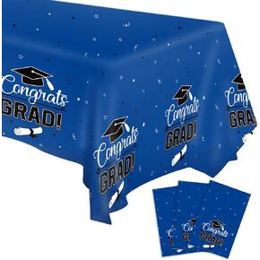 SANBADA 3 Pieces Graduation Tablecloth, 2024 Graduation Party Supplies, Graduation Party Decorations 2024, Graduation Table Decorations 2024, Large Size Plastic Tablecloth 108" x 54" (Black and Gold)