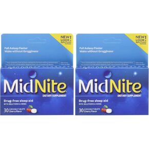 MidNite Sleep Aid for Occasional Sleeplessness, 30 Chewable Cherry Tablets (Value Pack of 2)