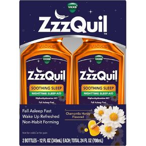 ZZZQuil, Nighttime Sleep Aid Liquid, Soothing Sleep, 50mg Diphenhydramine HCl, Chamomile Honey Flavored, No.1 Sleep Aid Brand, Fall Asleep Fast, Non-Habit Forming, 24 FL OZ