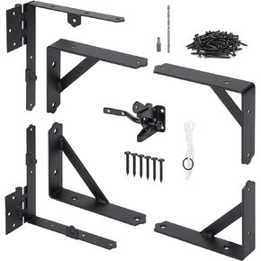 Anti Sag Gate Corner Brace Bracket, Heavy Duty No Sag Gate Frame Kit with Self-Locking Gate Latch, Black Gate Hardware for Wooden Fence, Shed Doors, Driveway Gates, Corral Gates, Wood Windows