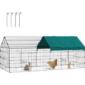 PawHut 73" L Metal Chicken Playpen, Small Animal Cage, Pet Playpen Yard Fence for Rabbits, Chinchillas with Roof for Indoor & Outdoor, 29.5" H, Green